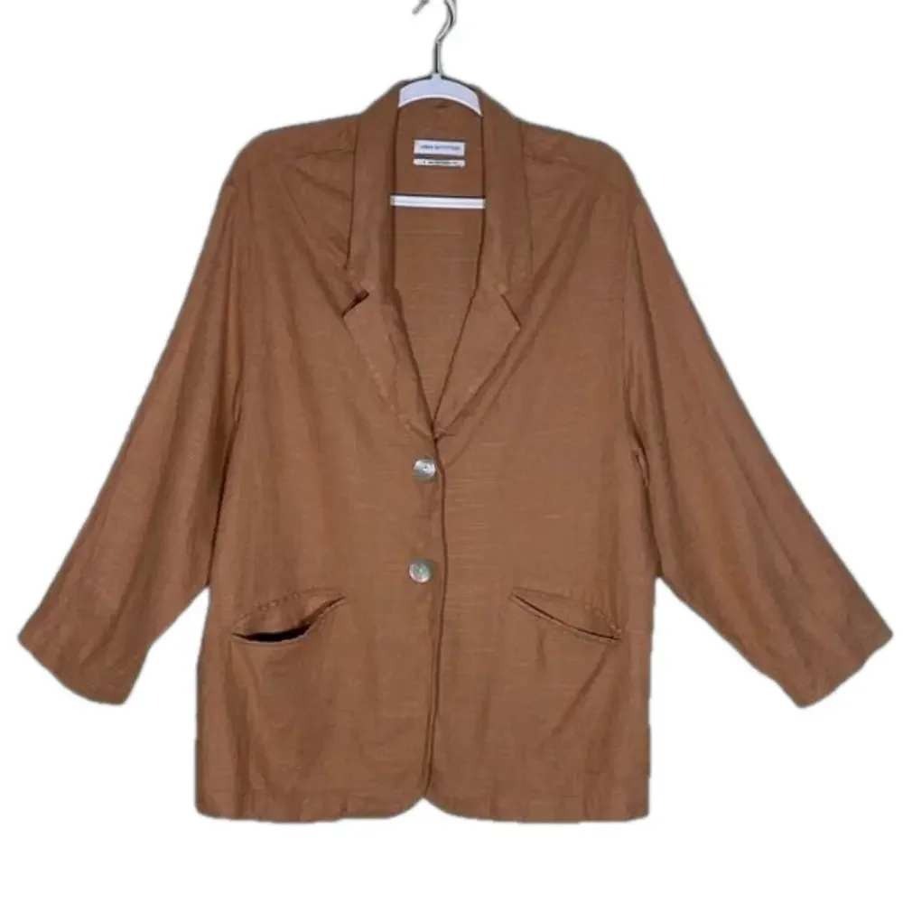 URBAN OUTFITTERS Womens Large Tan Oversized Linen Blend Jacket Lagenlook